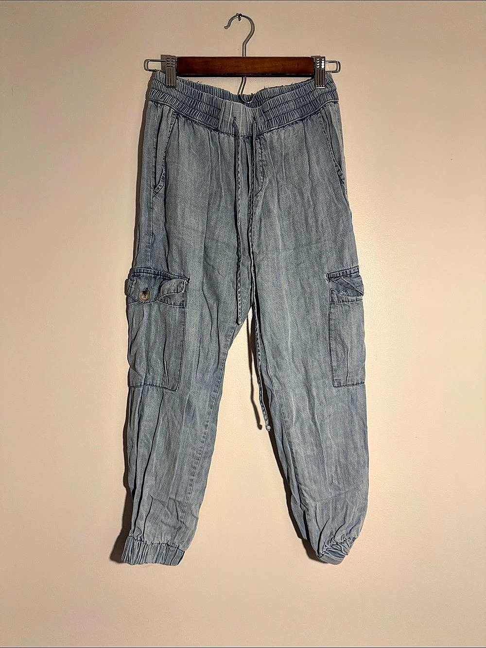 Mikihisa Women'Small Cargo Jogger Pants in Blue Size Small Like New